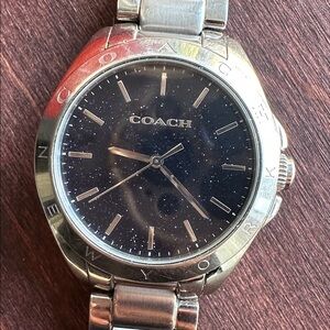 Coach Women Tristen Silver Watch with Starry Royal Blue Shiny Face (SMALL WRIST)